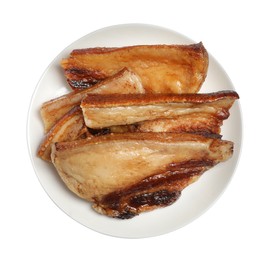 Photo of Tasty fried pork lard isolated on white