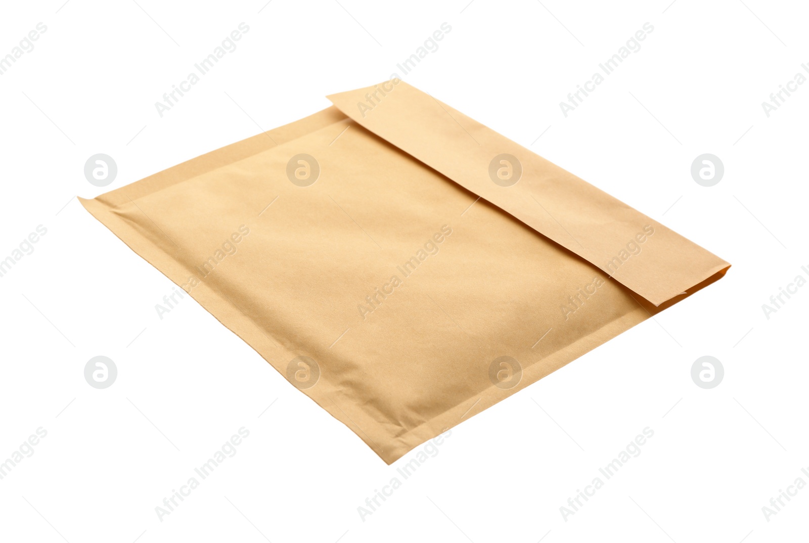 Photo of Kraft paper envelope isolated on white. Mail service