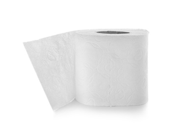 Photo of Roll of toilet paper on white background. Personal hygiene