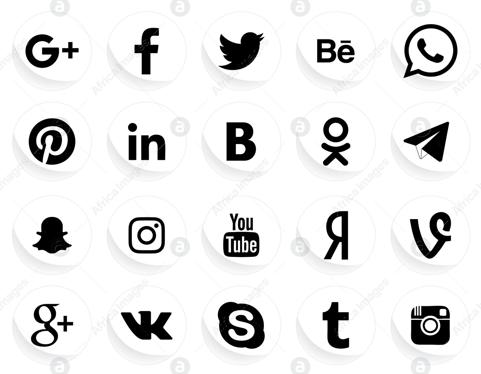 Illustration of MYKOLAIV, UKRAINE - APRIL 5, 2020: Collection of different social media apps icons, black and white