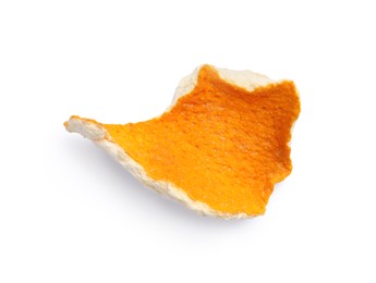 Photo of Dry orange peel isolated on white, top view