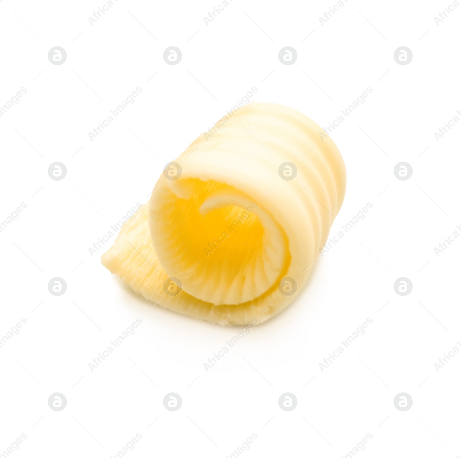 Photo of Fresh butter curl on white background