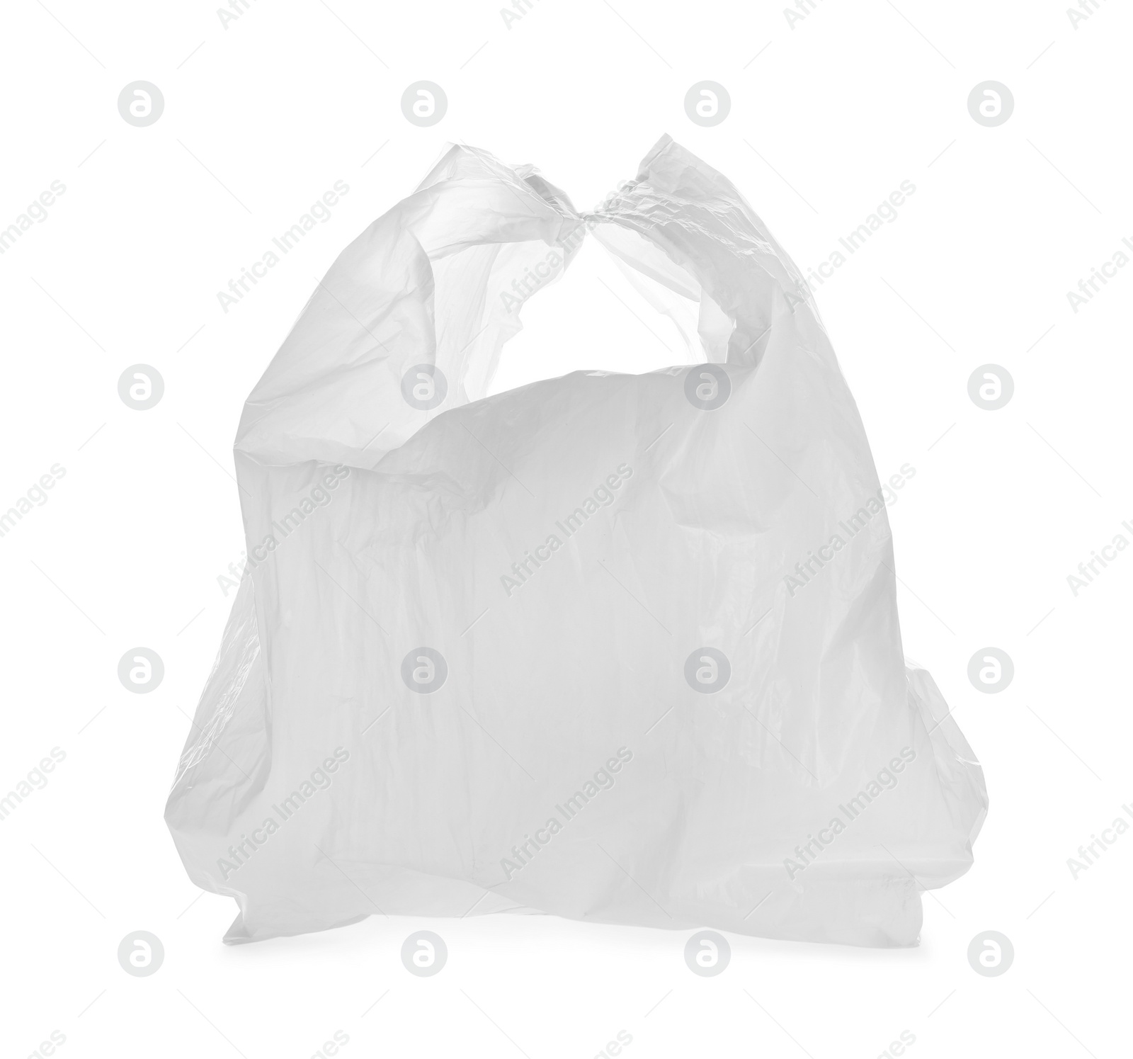 Photo of Clear disposable plastic bag on white background