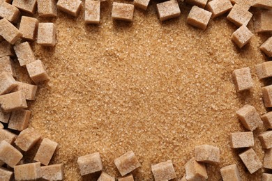 Photo of Frame made of brown sugar as background, top view. Space for text