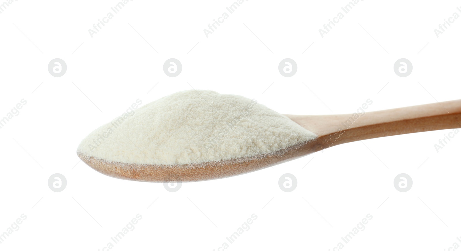 Photo of Wooden spoon of agar-agar powder isolated on white