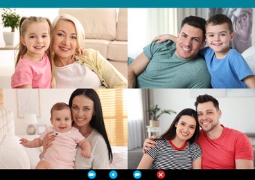 Image of Happy family members having online meeting via videocall application