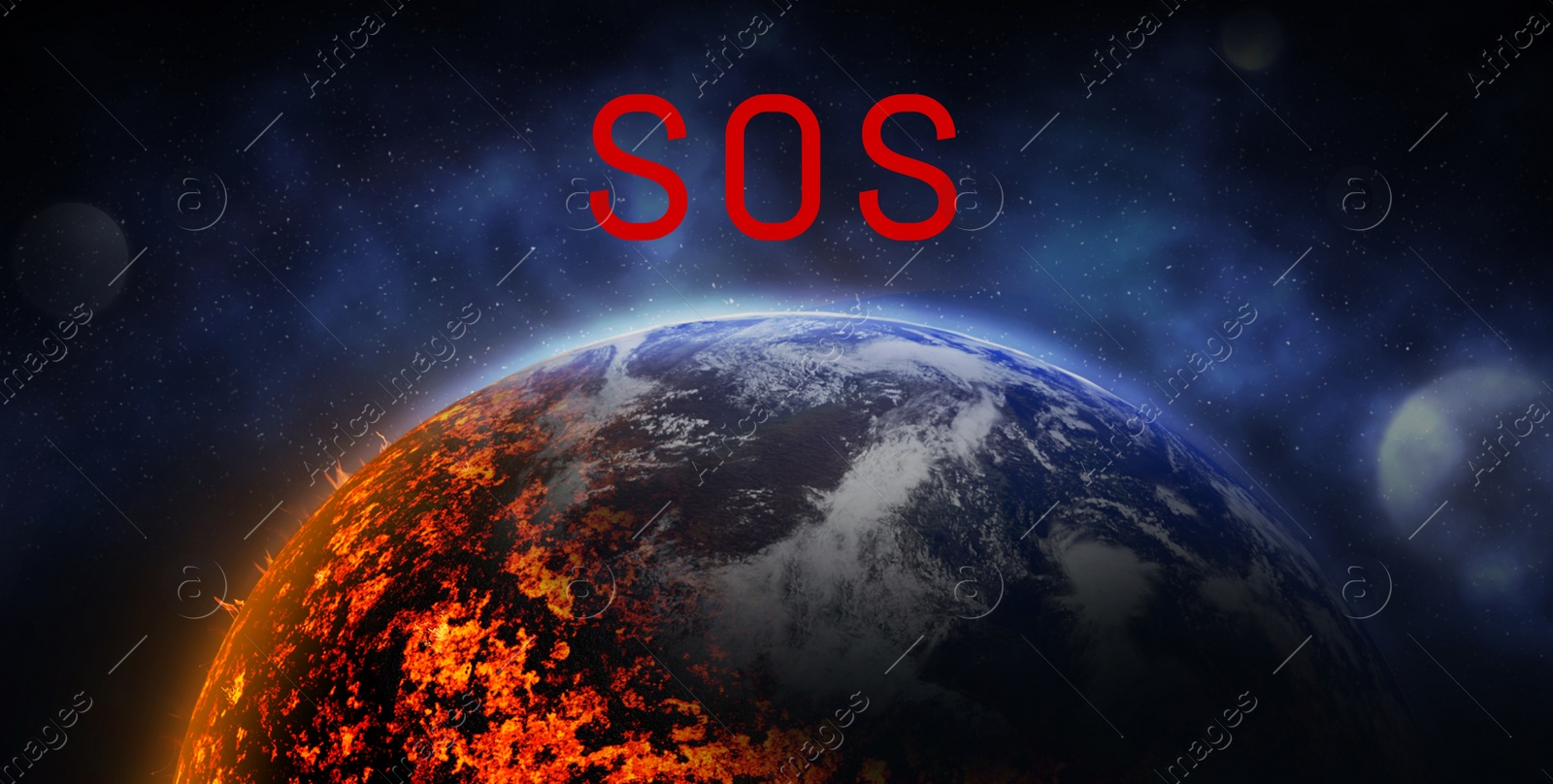 Image of Conceptual design depicting Earth destroyed by global warming, banner