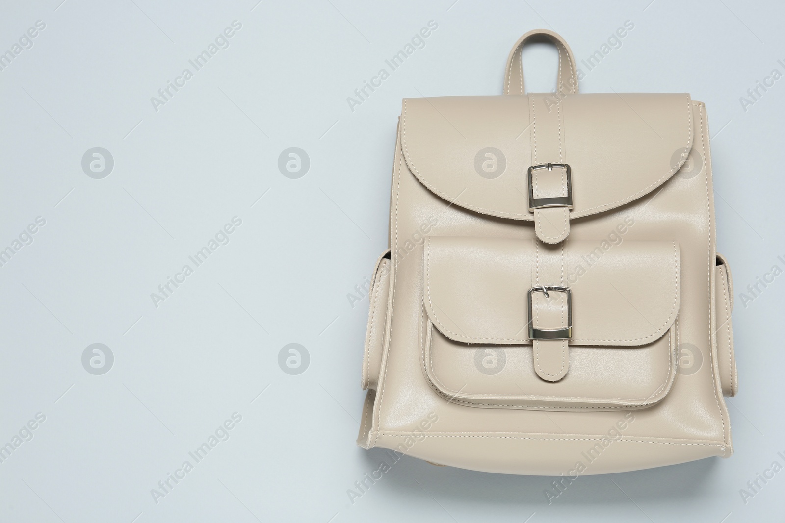 Photo of Stylish urban backpack on white background, top view