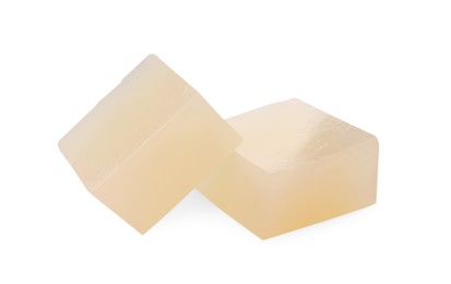 Two agar-agar jelly cubes on white background