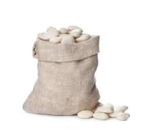 Photo of Sack of navy beans on white background
