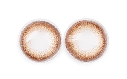 Photo of Two color contact lenses isolated on white, top view