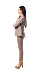 Photo of Full length portrait of businesswoman posing on white background
