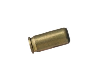 Photo of Cartridge case isolated on white. Firearm ammunition