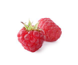 Photo of Delicious fresh ripe raspberries isolated on white