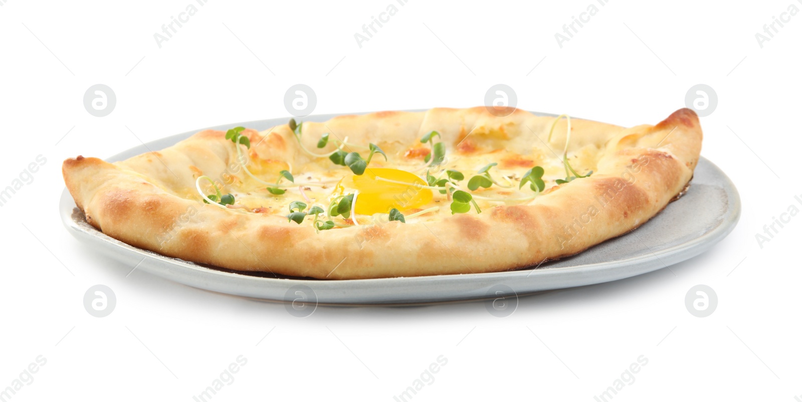 Photo of Fresh delicious Adjarian khachapuri isolated on white