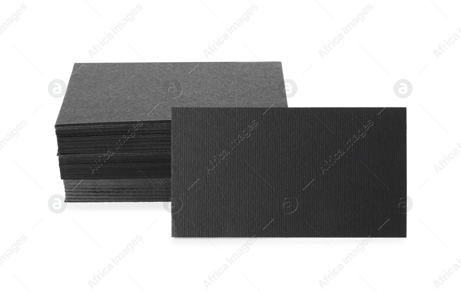 Photo of Many blank black business cards isolated on white. Mockup for design