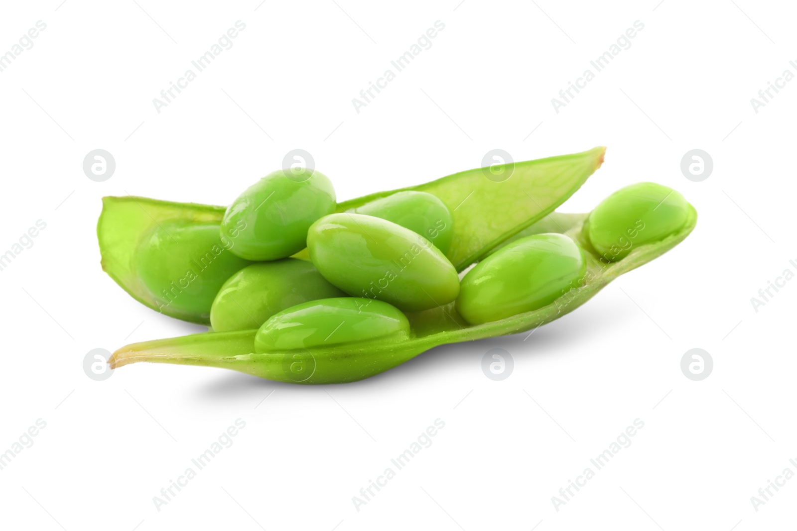 Photo of Fresh green edamame pod with beans on white background