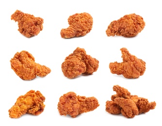 Image of Set of fresh fried chicken on white background