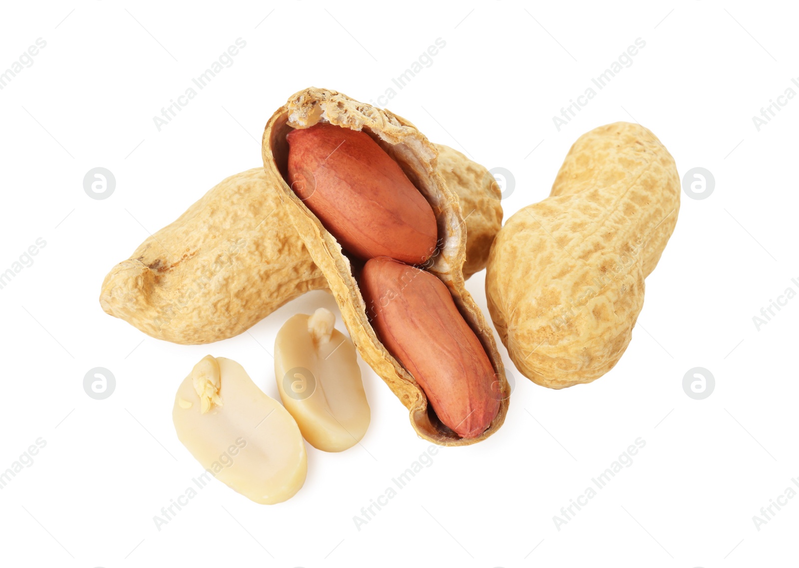 Photo of Fresh peanuts isolated on white. Healthy snack