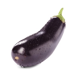 Photo of Tasty raw ripe eggplant on white background