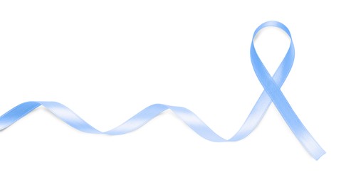 Light blue awareness ribbon on white background, top view