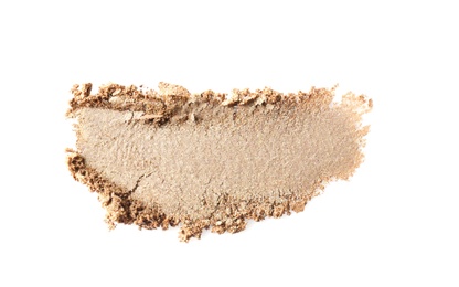 Photo of Crushed eye shadow on white background. Professional makeup products