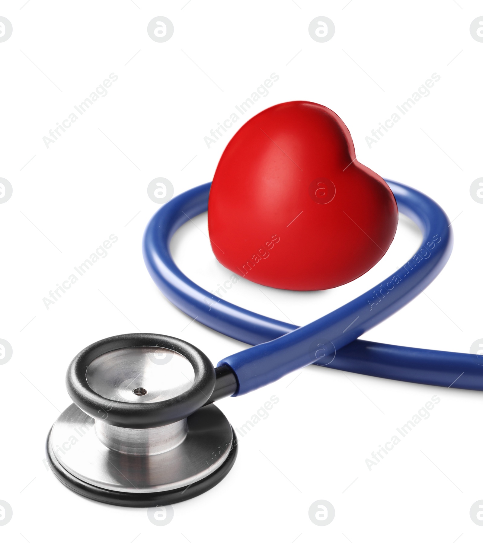 Image of Stethoscope and red heart on white background