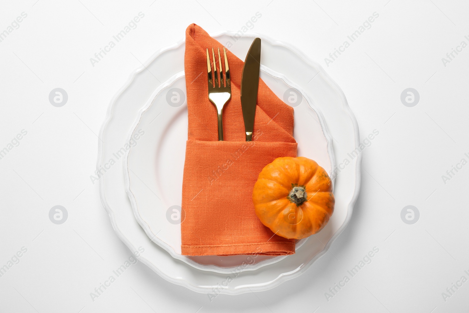 Photo of Elegant table setting on white background, top view