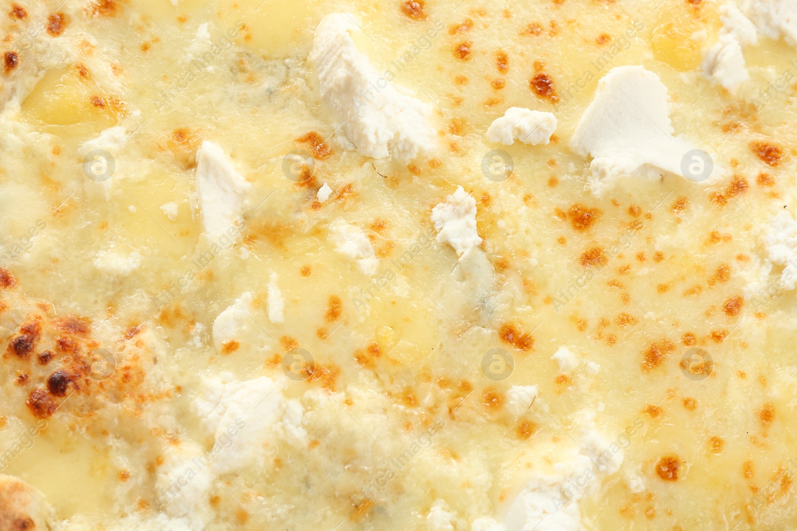 Photo of Delicious hot cheese pizza as background, closeup