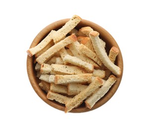 Delicious hard chucks in bowl on white background, top view