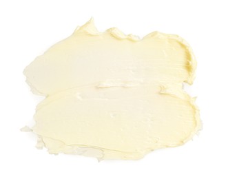 Photo of Tasty butter on white background, top view