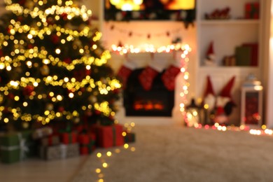 Blurred view of festive interior with beautiful Christmas decor