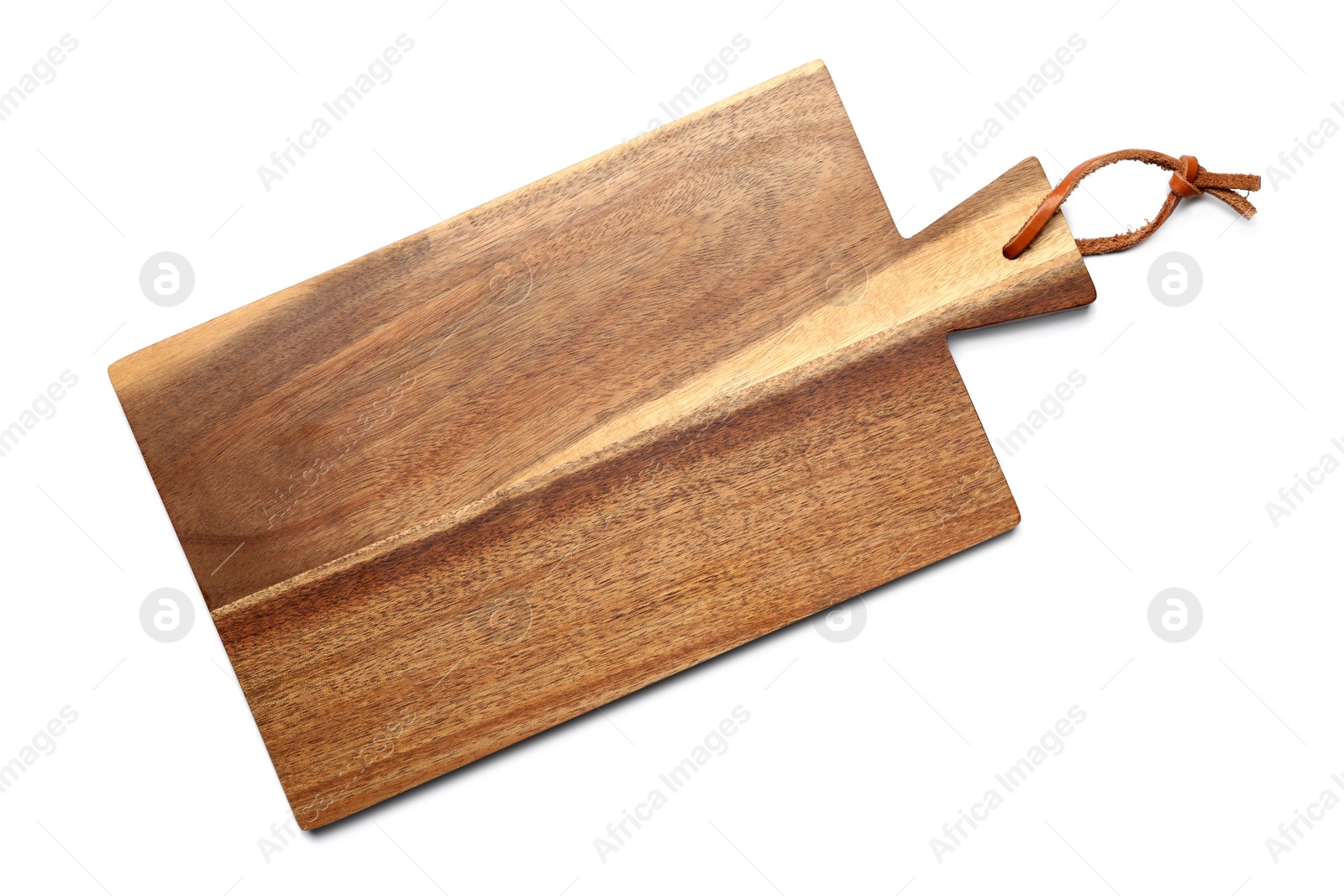 Photo of Empty wooden board isolated on white, top view