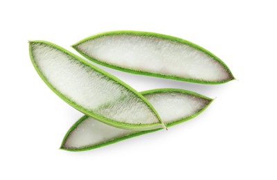 Photo of Fresh aloe vera slices isolated on white, top view