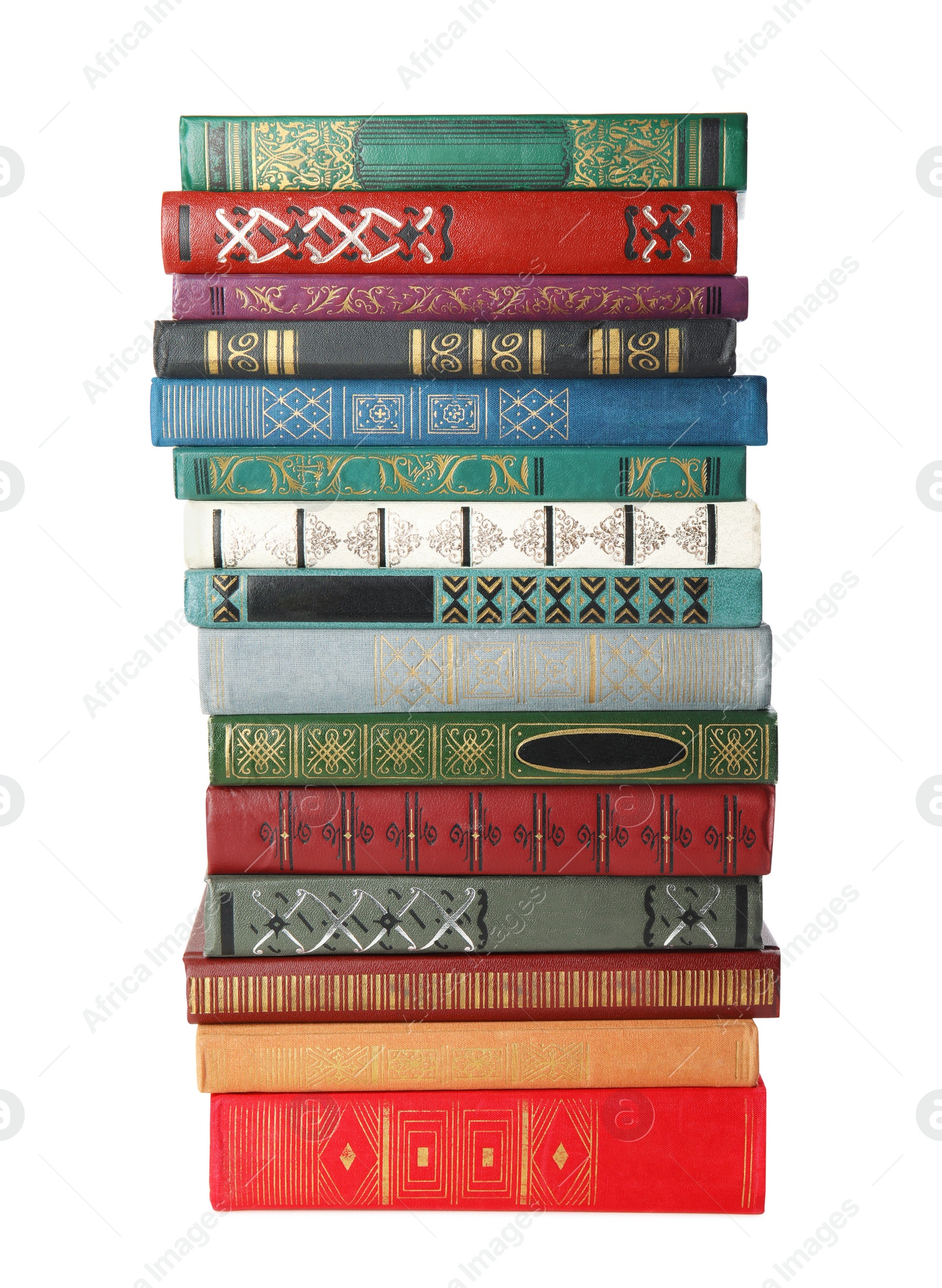 Photo of Stack of hardcover books on white background