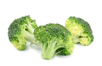 Photo of Fresh green broccoli on white background. Organic food