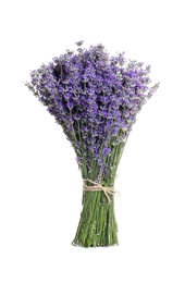 Photo of Bouquet of fresh lavender flowers on white background