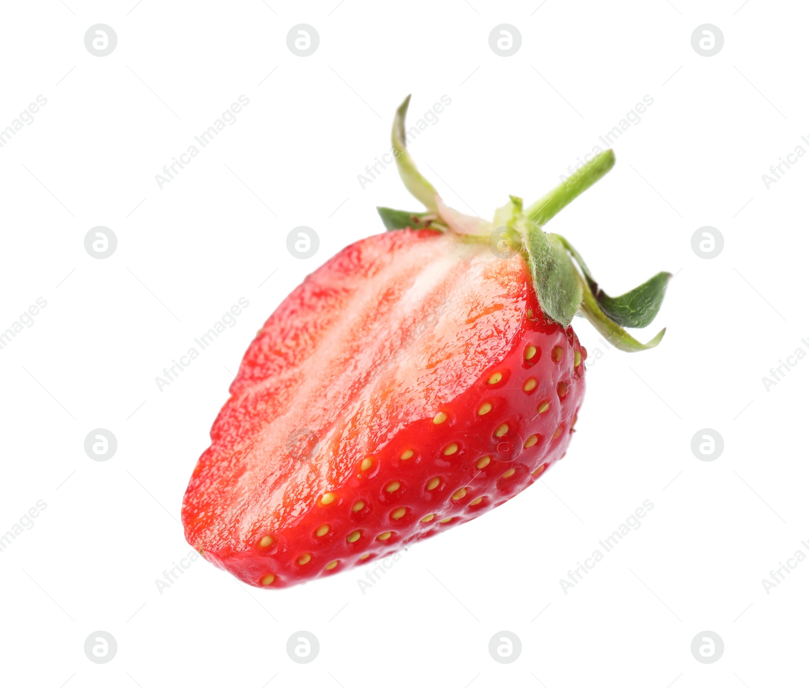 Photo of Half of ripe strawberry isolated on white