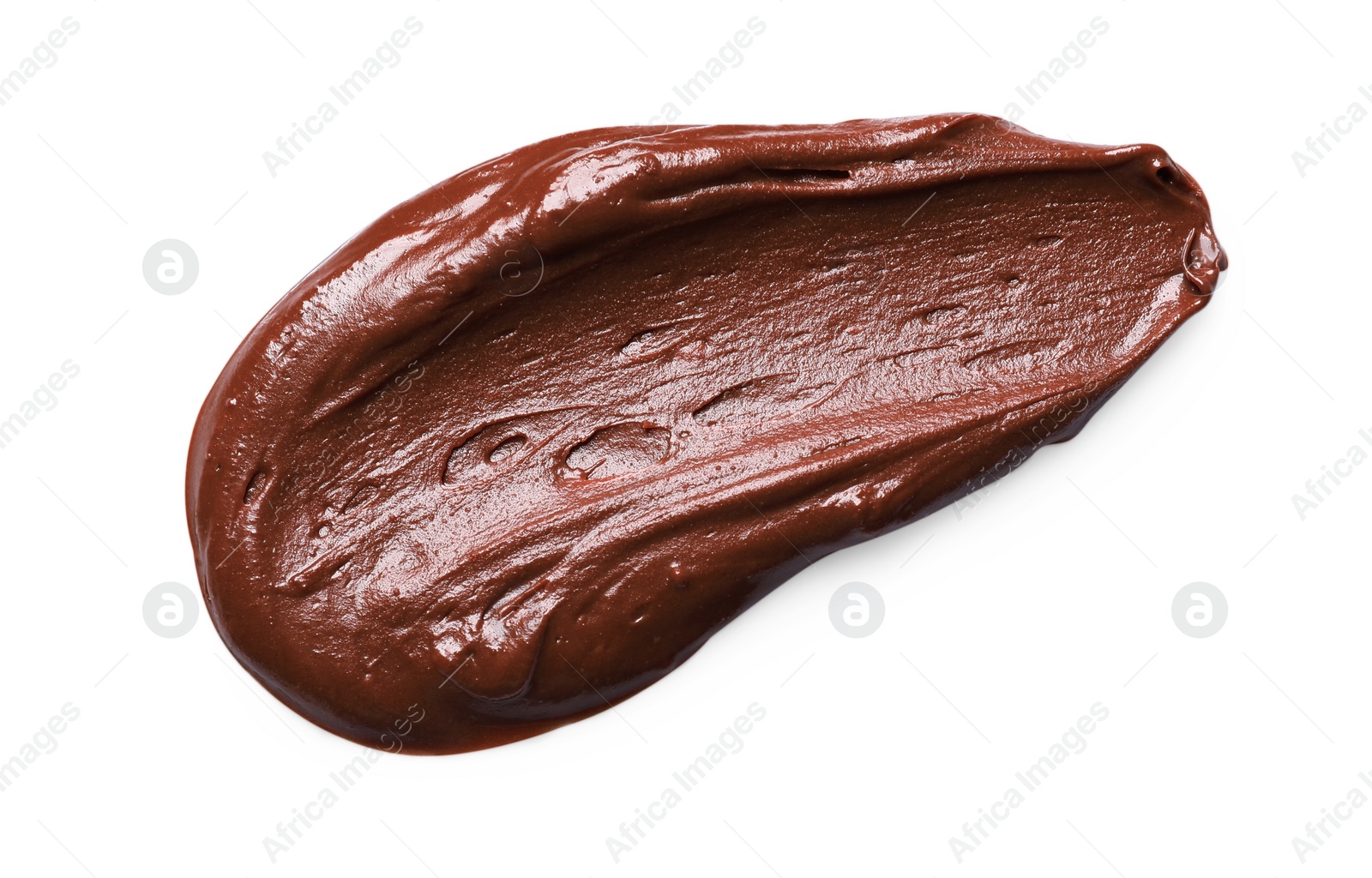 Photo of Smear of tasty chocolate paste on white background, top view