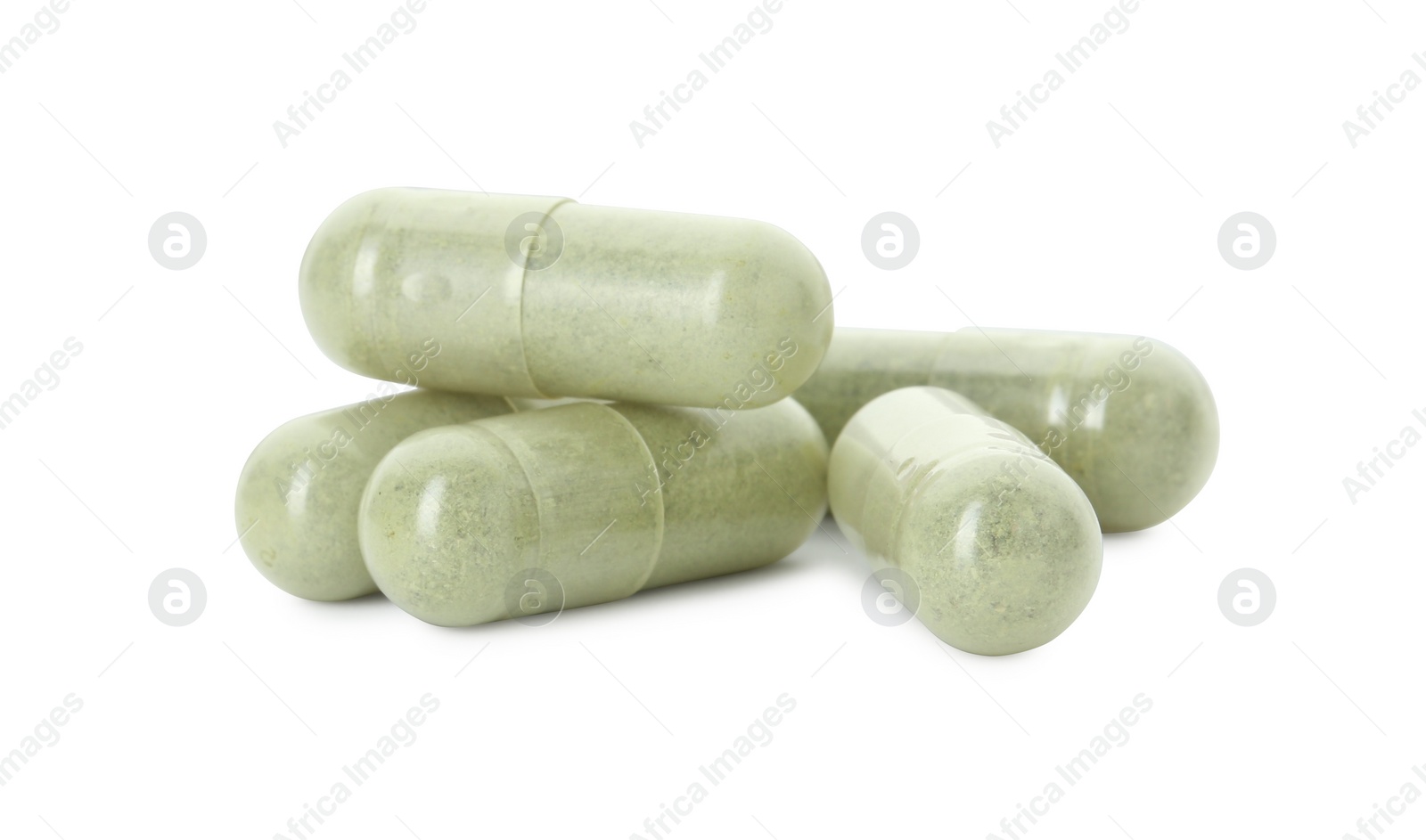 Photo of Vitamin capsules isolated on white. Health supplement