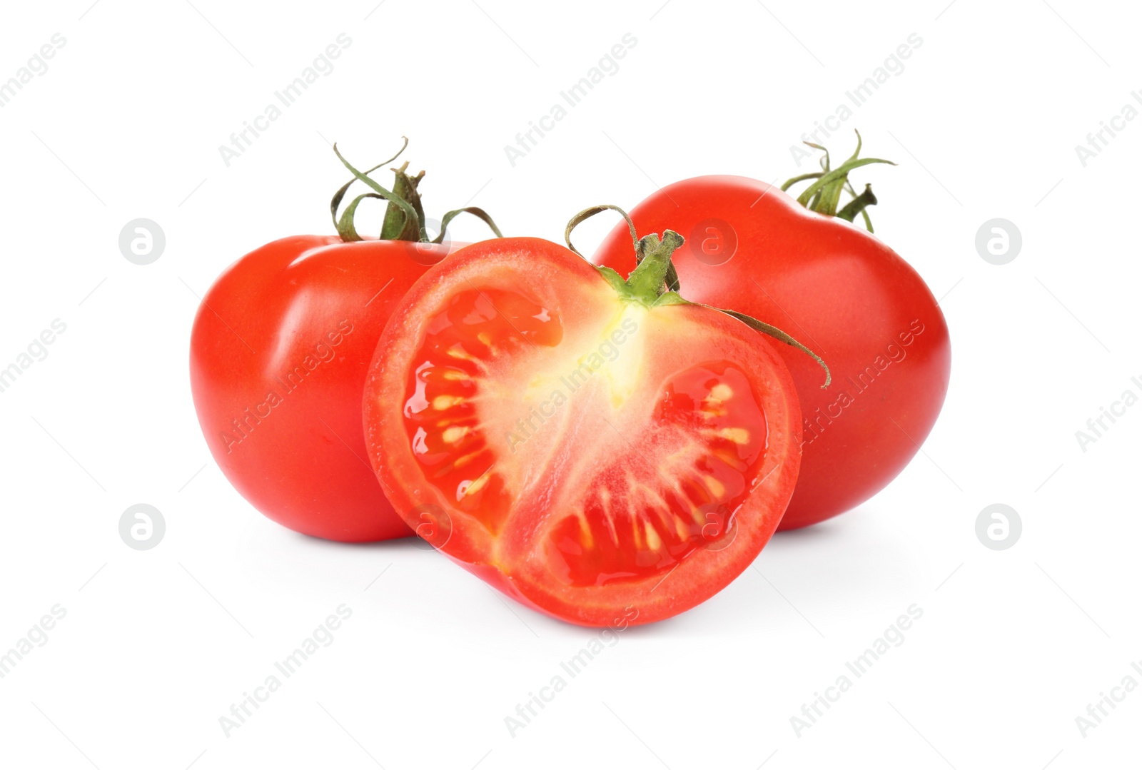 Photo of Tasty fresh raw tomatoes isolated on white