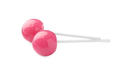 Photo of Two sweet pink lollipops isolated on white