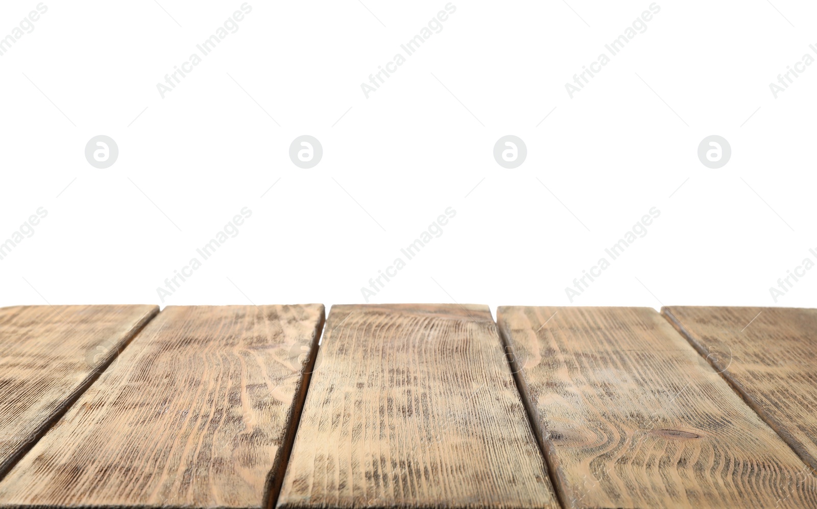 Photo of Empty wooden surface against white background. Mockup for design