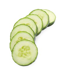 Photo of Slices of fresh cucumber isolated on white