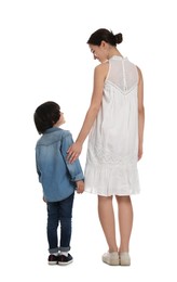 Photo of Little boy with his mother on white background