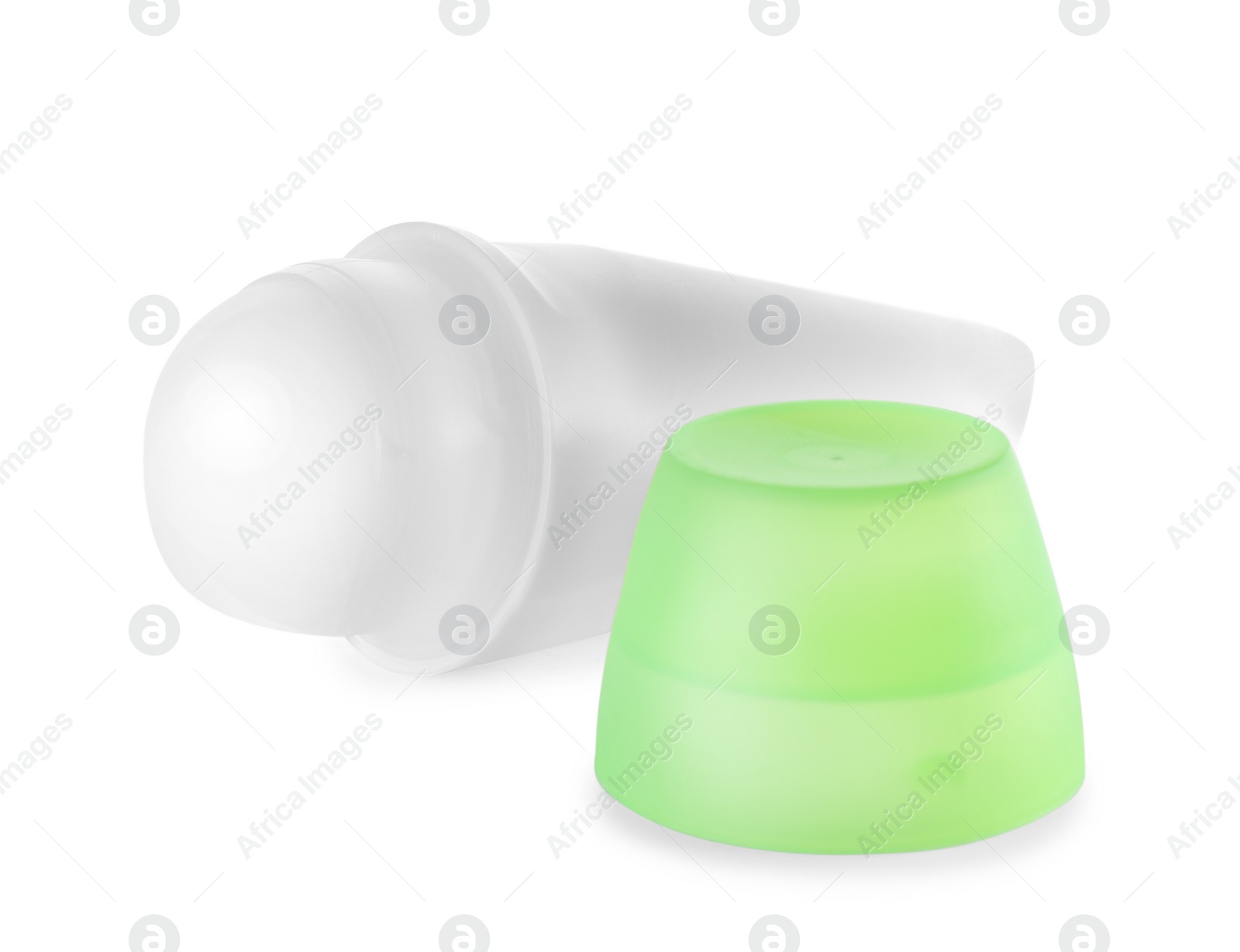 Photo of Open plastic deodorant container on white background