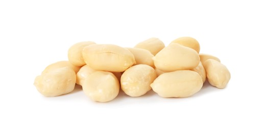 Pile of fresh peeled peanuts isolated on white