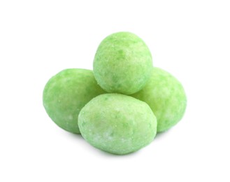 Photo of Pile of wasabi coated peanuts on white background