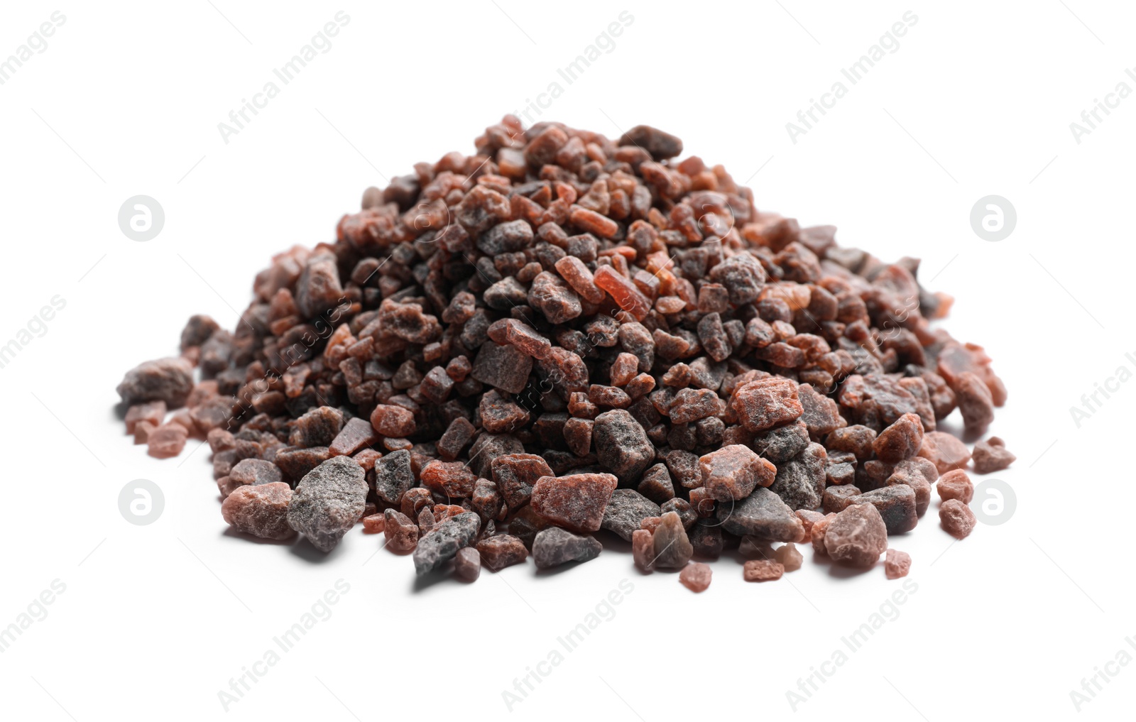 Photo of Heap of black salt on white background