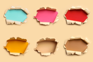 Image of Beige paper with different holes on color background